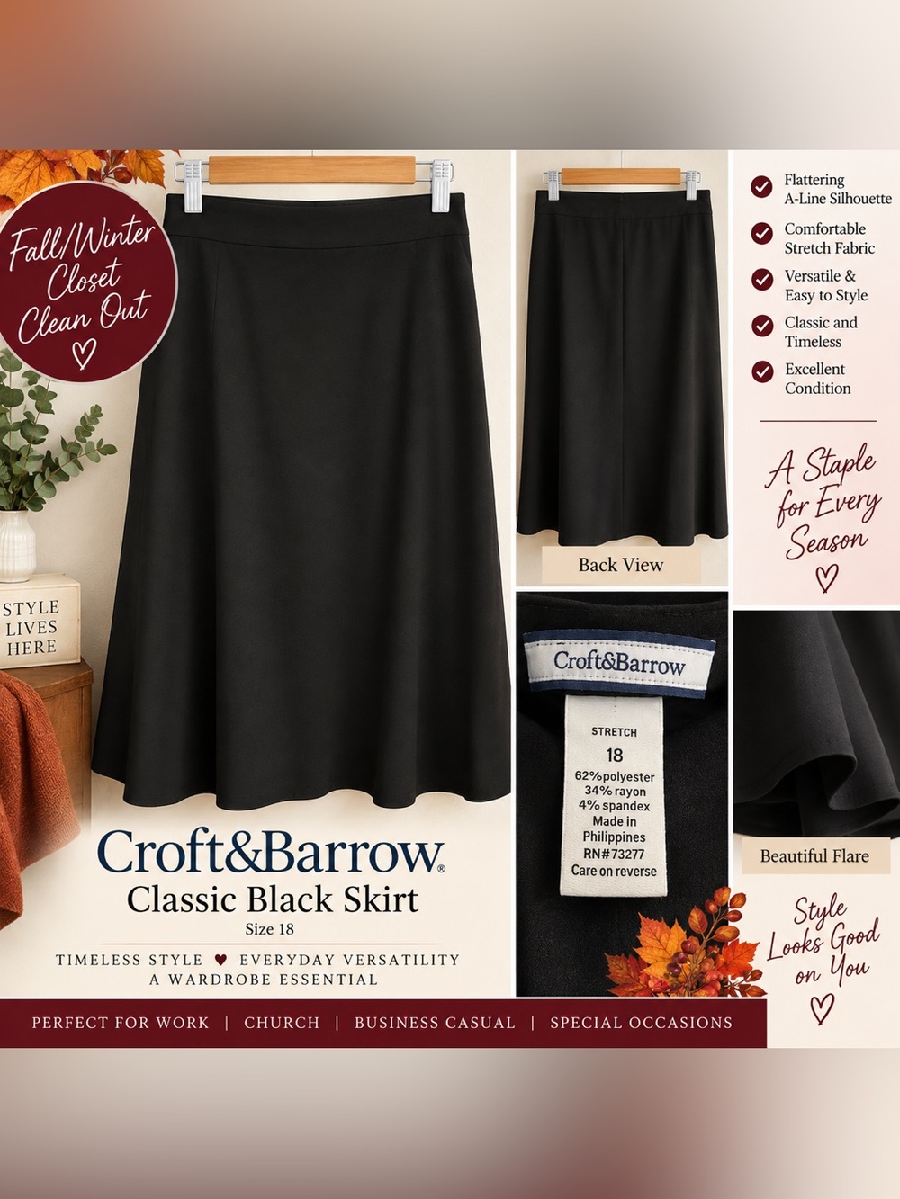 croft & barrow Black A-Line Flared Skirt